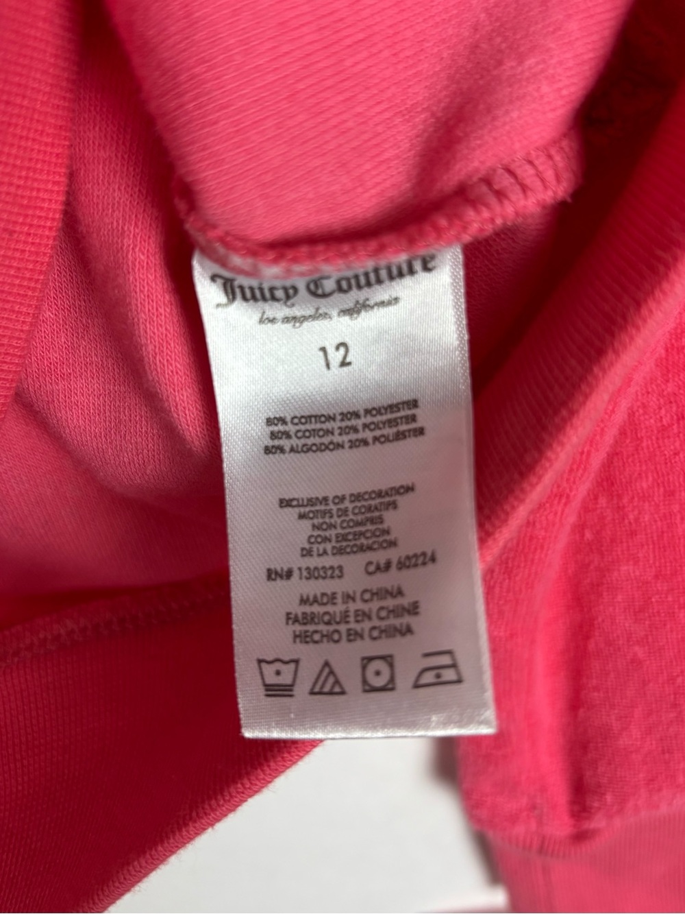 Juicy Couture Zip Up Velour Jacket Girls Size 12 Pink - Picture 8 of 9
